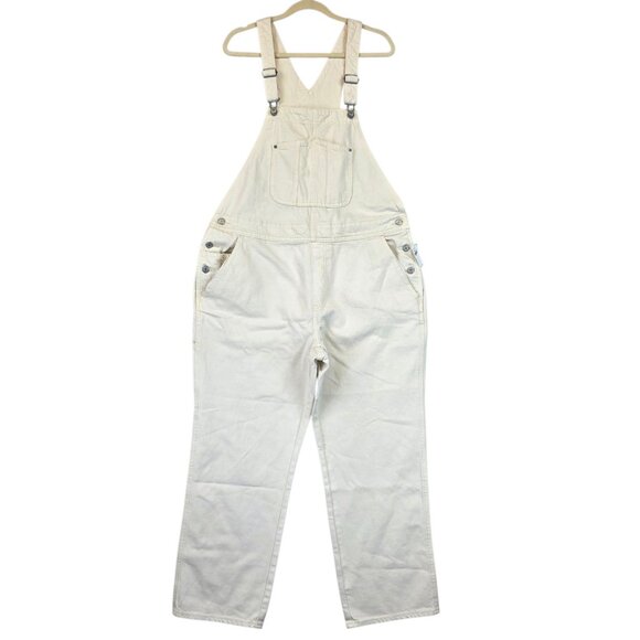Old Navy Overalls Womens 16 Cream Twill Adjustable Straps Utility Straight Leg - Picture 1 of 12